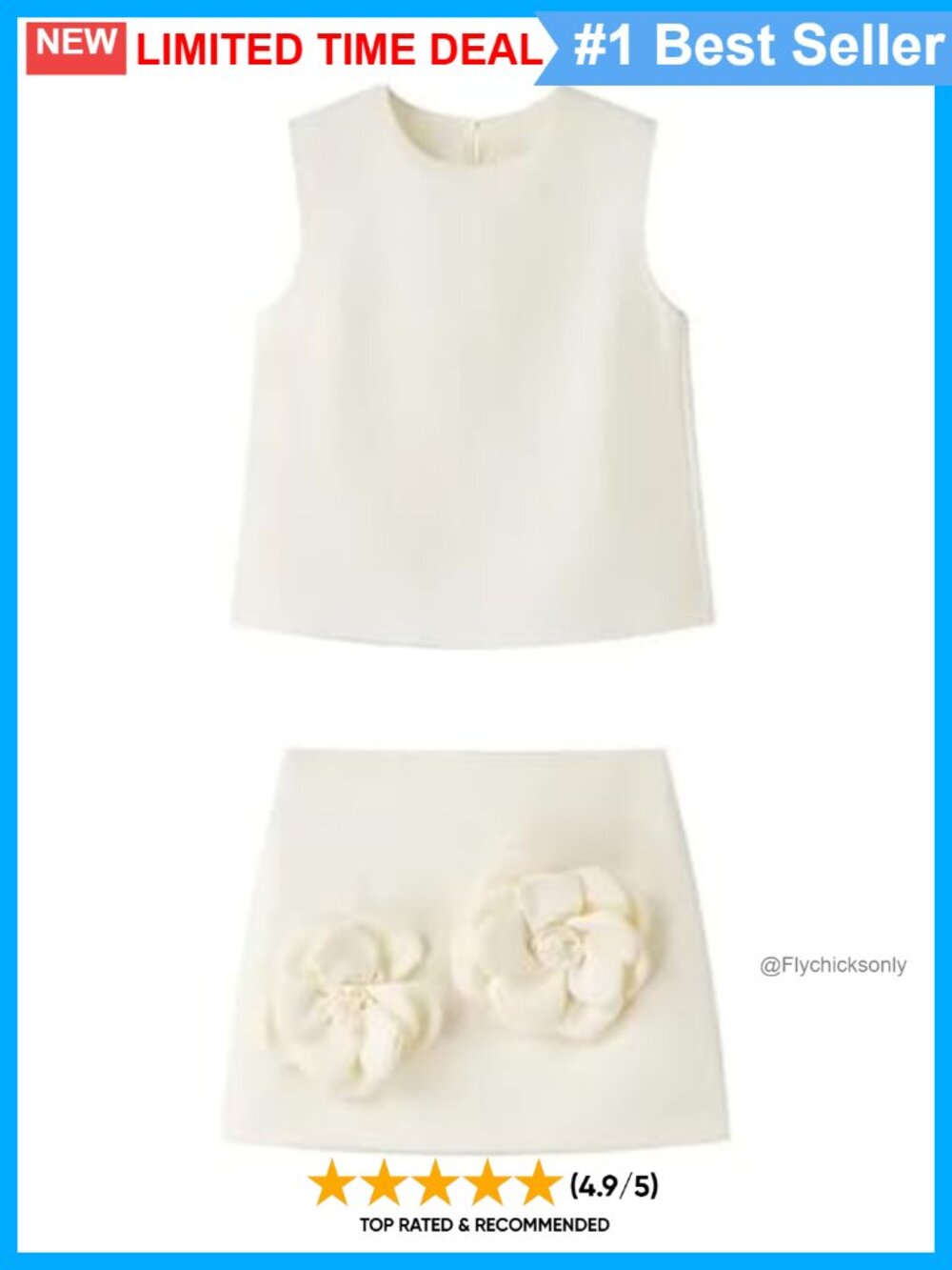 Sleeveless Crop Tank Top and Mini Skirt 2 Piece Set with 3D Flowers